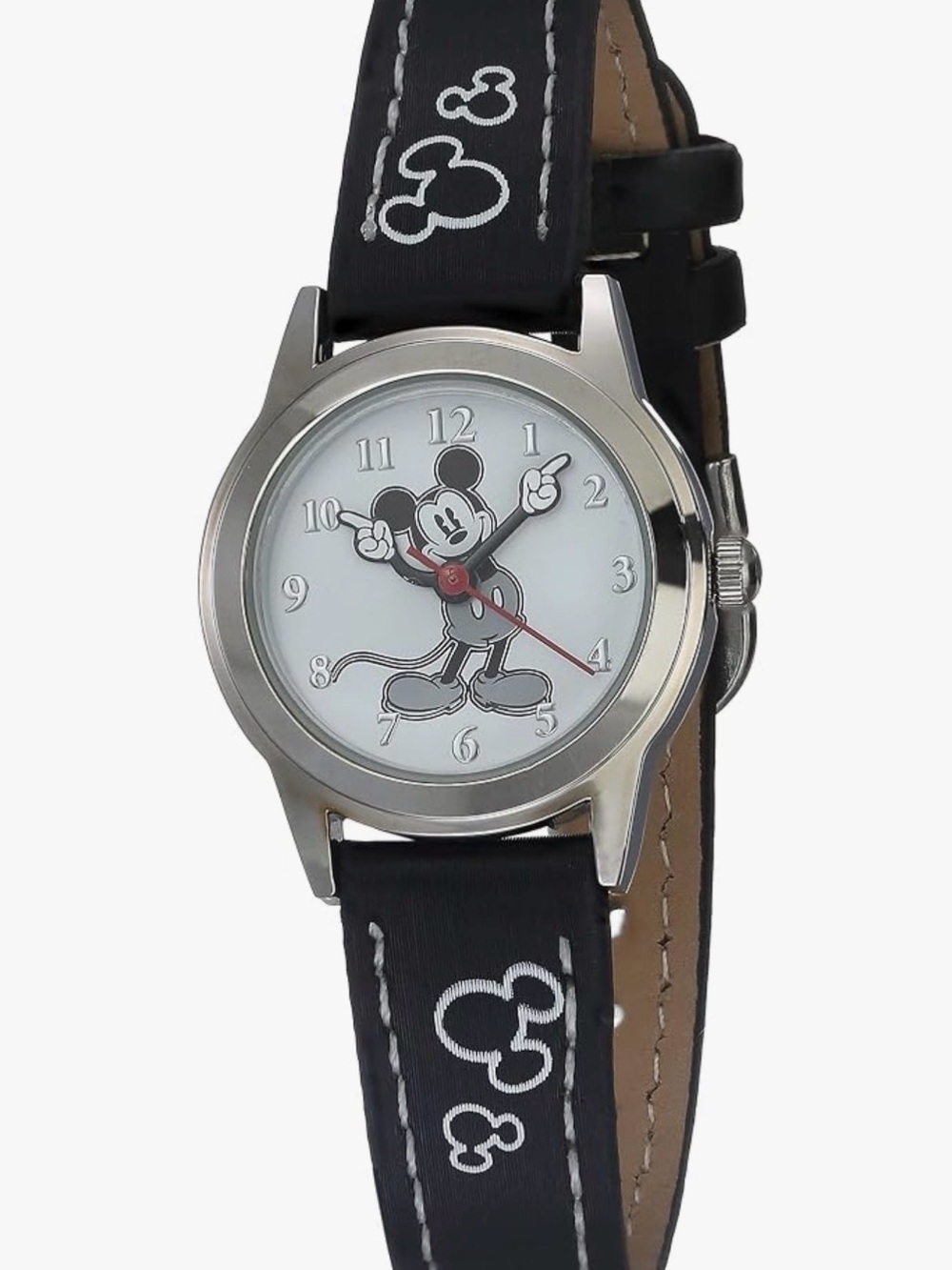 Disney Black Mickey Mouse Kids Analog Watch with Silver Case